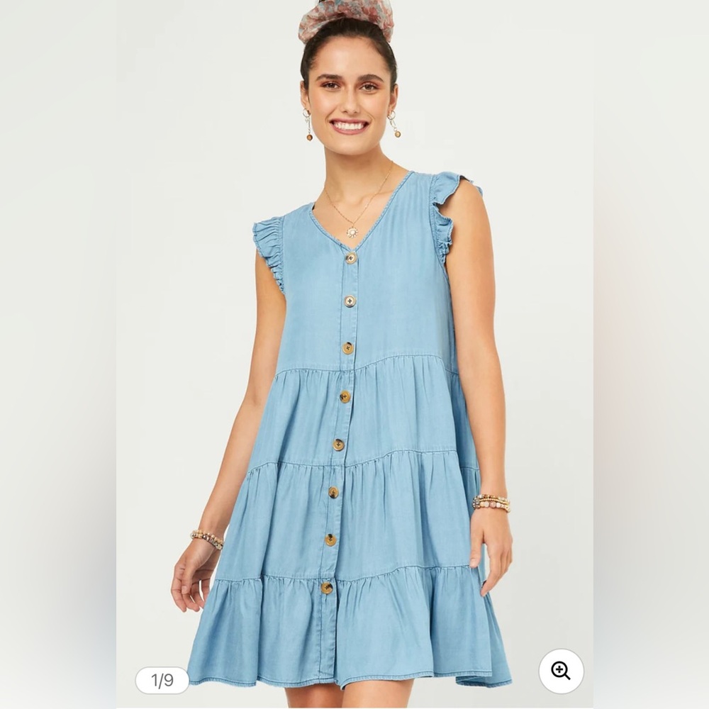 Hayden Los Angeles Light Denim Ruffle Button Down Tiered Dress Women’a Small